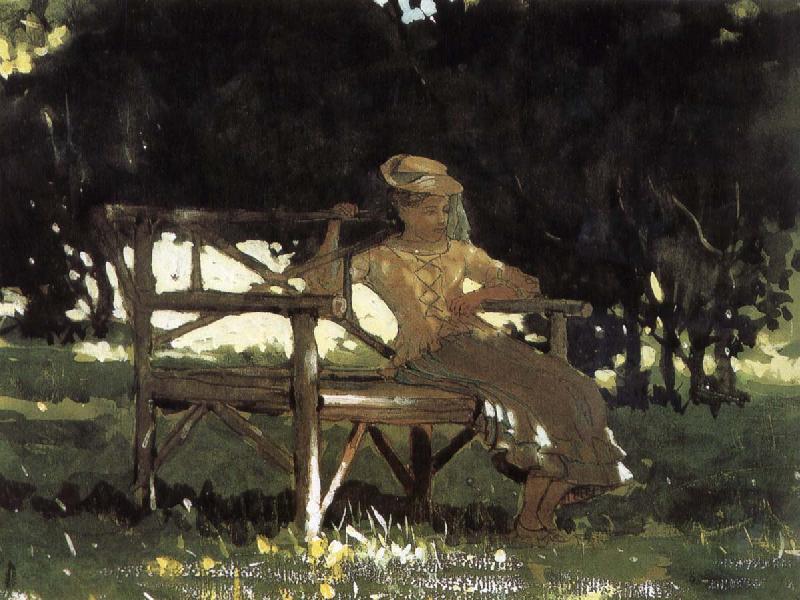 Winslow Homer Girls on the bench Norge oil painting art